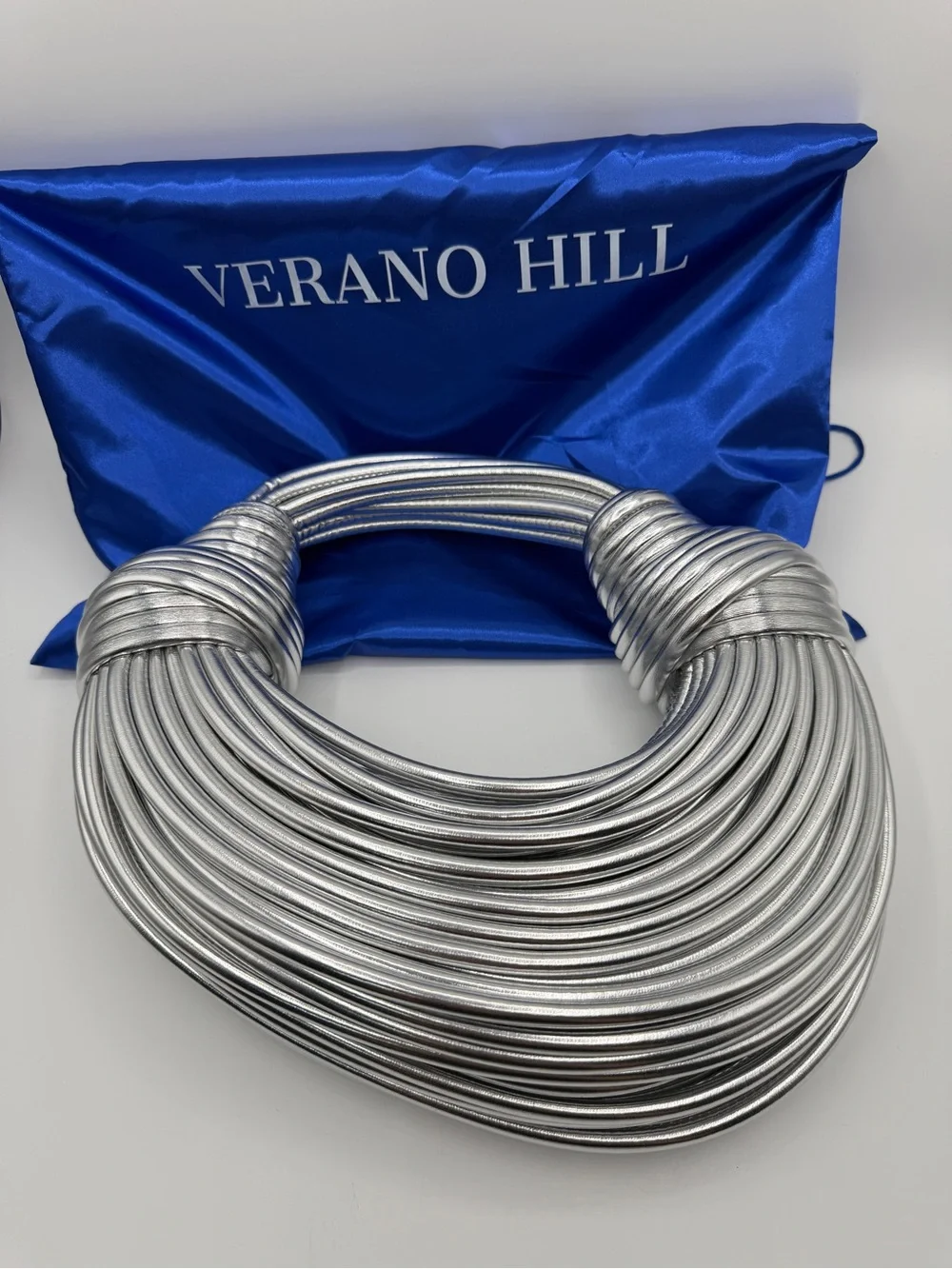 Vernon Hill Amanda Vegan Leather Handbag Silver Knotted Shoulder Bag NWOT